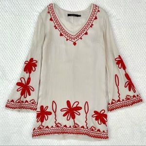 Cream and Coral Ark & Co Embroidered Dress